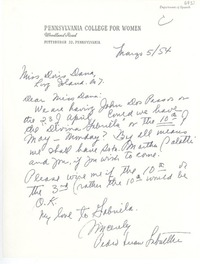 [Carta] 1954 mar. 5, Pittsburgh, Pennsylvania [a] Doris Dana, Long Island, [New York]