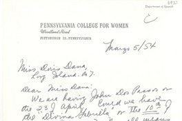[Carta] 1954 mar. 5, Pittsburgh, Pennsylvania [a] Doris Dana, Long Island, [New York]