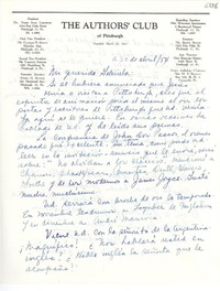 [Carta] 1954 abr. 30, Pittsburgh, [Pennsylvania] [a] Gabriela Mistral