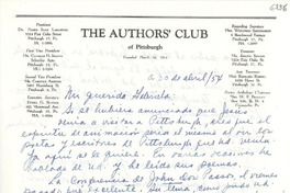 [Carta] 1954 abr. 30, Pittsburgh, [Pennsylvania] [a] Gabriela Mistral