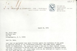 [Carta] 1976 Mar. 16, [New York, Estados Unidos] [a] Ms. Doris Dana, Hildreth Lane, Box 784, Bridgehampton, N. Y.