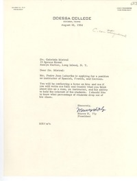 [Carta] 1954 ago. 10, Odessa, Texas [a] Gabriela Mistral, Roslyn Harbor, Long Island, N. Y.