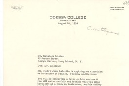 [Carta] 1954 ago. 10, Odessa, Texas [a] Gabriela Mistral, Roslyn Harbor, Long Island, N. Y.