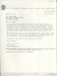 [Carta] 1975 Mar. 13, [New York, Estados Unidos] [a] Ms. Joyce Campe, Joan Daves literary Agency, 515 Madison Avenue, New York, NY