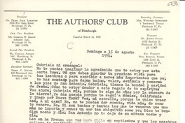 [Carta] 1954 ago. 15, Pittsburgh, [Pennsylvania] [a] Gabriela Mistral