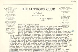 [Carta] 1954 ago. 19, Pittsburgh, [Pennsylvania] [a] Gabriela Mistral