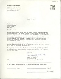 [Carta] 1976 Aug. 5, [New York, Estados Unidos] [a] Doris Dana, Hackgreen Road, Pound Ridge, New York