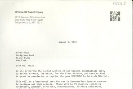 [Carta] 1976 Aug. 5, [New York, Estados Unidos] [a] Doris Dana, Hackgreen Road, Pound Ridge, New York