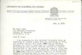 [Carta] 1974 Oct. 5, Los Angeles, California, [EE.UU.] [a] Doris Dana, Library of Congress, Washington, D. C., [EE.UU.]
