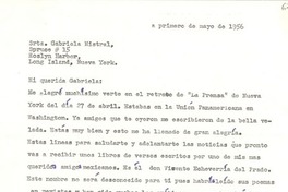 [Carta] 1956 mayo 1, [Illinois] [a] Gabriela Mistral, Roslyn Harbor, Long Island, Nueva York