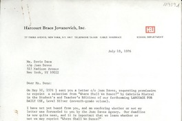 [Carta] 1976 July 19, New York, N. Y., [EE.UU.] [a] Doris Dana, New York, N. Y., [EE.UU.]