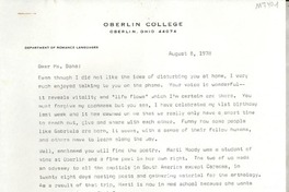 [Carta] 1978 Aug. 8, Oberlin, Ohio, [EE.UU.] [a] Dear Ms. [Doris] Dana, [EE.UU.]