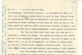 [Carta] 1951 mayo 29, Santiago de Chile [a] Gabriela Mistral
