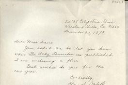 [Carta] 1978 Dec. 27, Woodland Hills, California, [EE.UU.] [a] Dear Miss [Doris] Dana, [EE.UU.]