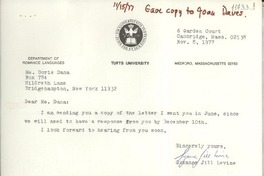 [Carta] 1977 Nov. 8, Cambridge, Mass., [Estados Unidos] [a] Ms. Doris Dana, Box 784 Hildreth Lane, Bridgehampton, New York