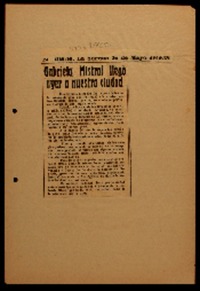 Gabriela Mistral llegó ayer a nuestra ciudad