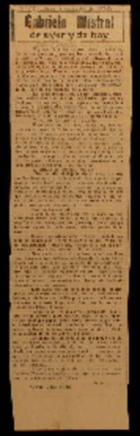 Gabriela Mistral de ayer y de hoy