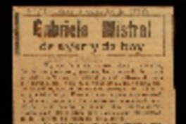 Gabriela Mistral de ayer y de hoy