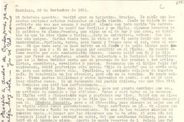 [Carta] 1951 nov. 28, Santiago, [Chile] [a] Gabriela [Mistral]