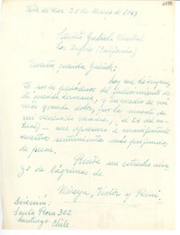 [Carta] 1947 mar. 28, Viña del Mar [a] Gabriela Mistral, Los Ángeles, California