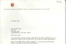 [Carta] 1974 Mar. 26, [Baltimore, Maryland, Estados Unidos] [a] Miss Doris Dana, Box 784 Hildreth Lane, Bridgehampton, New York