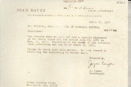 [Recibo] 1972 Apr. 17, New York, N. Y., [EE.UU.] [a] Johns Hopkins Press, Baltimore, Md., [EE.UU.]