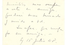 [Tarjeta] 1948 jul. 15, Santiago, Chile [a] Gabriela [Mistral]