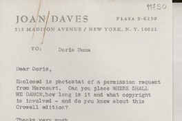 [Carta] 1974 Jan. 15, [New York, Estados Unidos] [a] Doris Dana