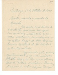 [Carta] 1950 oct. 15, Santiago [a] Gabriela Mistral