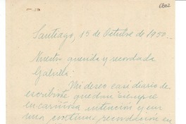 [Carta] 1950 oct. 15, Santiago [a] Gabriela Mistral