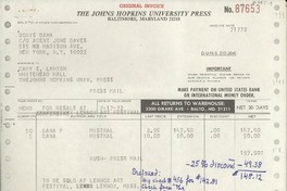 [Recibo] 1972 July 17, Baltimore, Maryland, [EE.UU.] [a] Doris Dana, New York, N. Y., [EE.UU.]