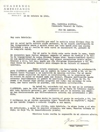 [Carta] 1943 oct. 15, México, D.F. [a] Gabriela Mistral, Rio de Janeiro, [Brasil]