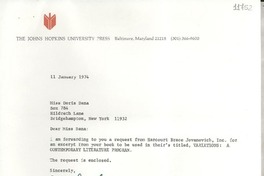 [Carta] 1974 Jan. 11, [Baltimore, Maryland, Estados Unidos] [a] Miss Doris Dana, Box 784 Hildreth Lane, Bridgehampton, New York