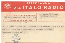 [Telegrama] 1951 ago. 5, Santiago, Chile [a] Gabriela Mistral, Genova