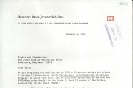 [Carta] 1974 Jan. 3, [New York, Estados Unidos] [a] Rights and Permissions, The Johns Hopkins University Press, Baltimore, Maryland