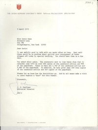 [Carta] 1973 Apr. 9, Baltimore, Maryland, [EE.UU.] [a] Doris Dana, Hildreth Lane, Bridgehampton, New York, [EE.UU.]