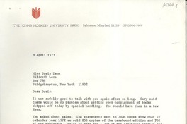 [Carta] 1973 Apr. 9, Baltimore, Maryland, [EE.UU.] [a] Doris Dana, Hildreth Lane, Bridgehampton, New York, [EE.UU.]