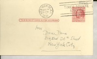 [Tarjeta] 1958 Mar. 4, [New York, Estados Unidos] [a] Miss Doris Dana, New York City