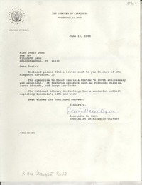 [Carta] 1990 June 13, Washington, D.C., [EE.UU.] [a] Doris Dana, Hildreth Lane, Bridgehampton, N.Y., [EE.UU.]