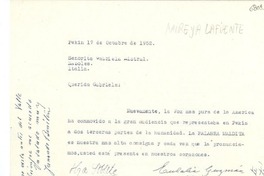 [Carta] 1952 oct. 17, Pekín [a] Gabriela Mistral, Nápoles, Italia