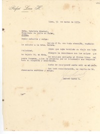 [Carta] 1939 mar. 31, Lima, [Perú] [a] Gabriela Mistral, Suiza