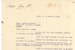 [Carta] 1939 mar. 31, Lima, [Perú] [a] Gabriela Mistral, Suiza