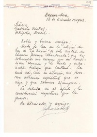 [Carta] 1943 dic. 12, Buenos Aires, [Argentina] [a] Gabriela Mistral, Petrópolis, [Brasil]