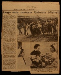 Llegó esta mañana Gabriela Mistral
