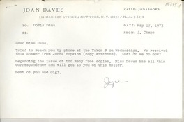 [Recibo] 1973 May 17, New York, N. Y., [EE.UU.] [a] Doris Dana, [EE.UU.]