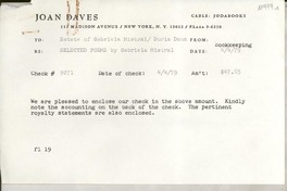 [Recibo] 1979 Apr. 4, New York, N. Y., [EE.UU.] [a] Doris Dana, [EE.UU.]