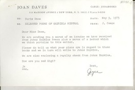 [Recibo] 1975 May 9, New York, N. Y., [EE.UU.] [a] Doris Dana, [EE.UU.]