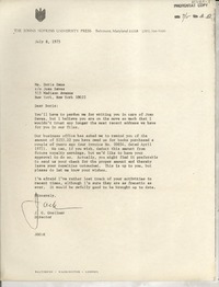 [Carta] 1975 July 8, Baltimore, Maryland, [EE.UU.] [a] Ms. Doris Dana, New York, New York, [EE.UU.]