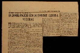 En amable palique con la eminente Gabriela Mistral entrevista de "La Crónica" : remembranzas del magisterio : allá en mi pueblo, dice, la gente es pobre, pero sin hambre : le gusta Lima porque no ha perdido aún su personalidad : un cuarto a espadas sobre literatos peruanos : la apasiona la lectura de los poetas nuevos del Perú : acaso se quede entre nosotros hasta primeros de agosto.