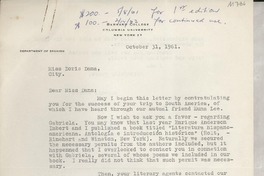 [Carta] 1961 Oct. 31, Barnard College, Columbia University, New York, [EE.UU.] [a] Miss Doris Dana, City, [EE.UU.]